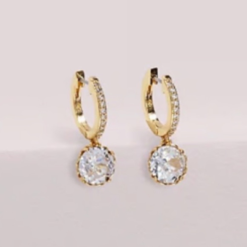 Kate Spade Bright Ideas That Sparkle Gold Pave Huggie Charm Earrings Hoop NWT